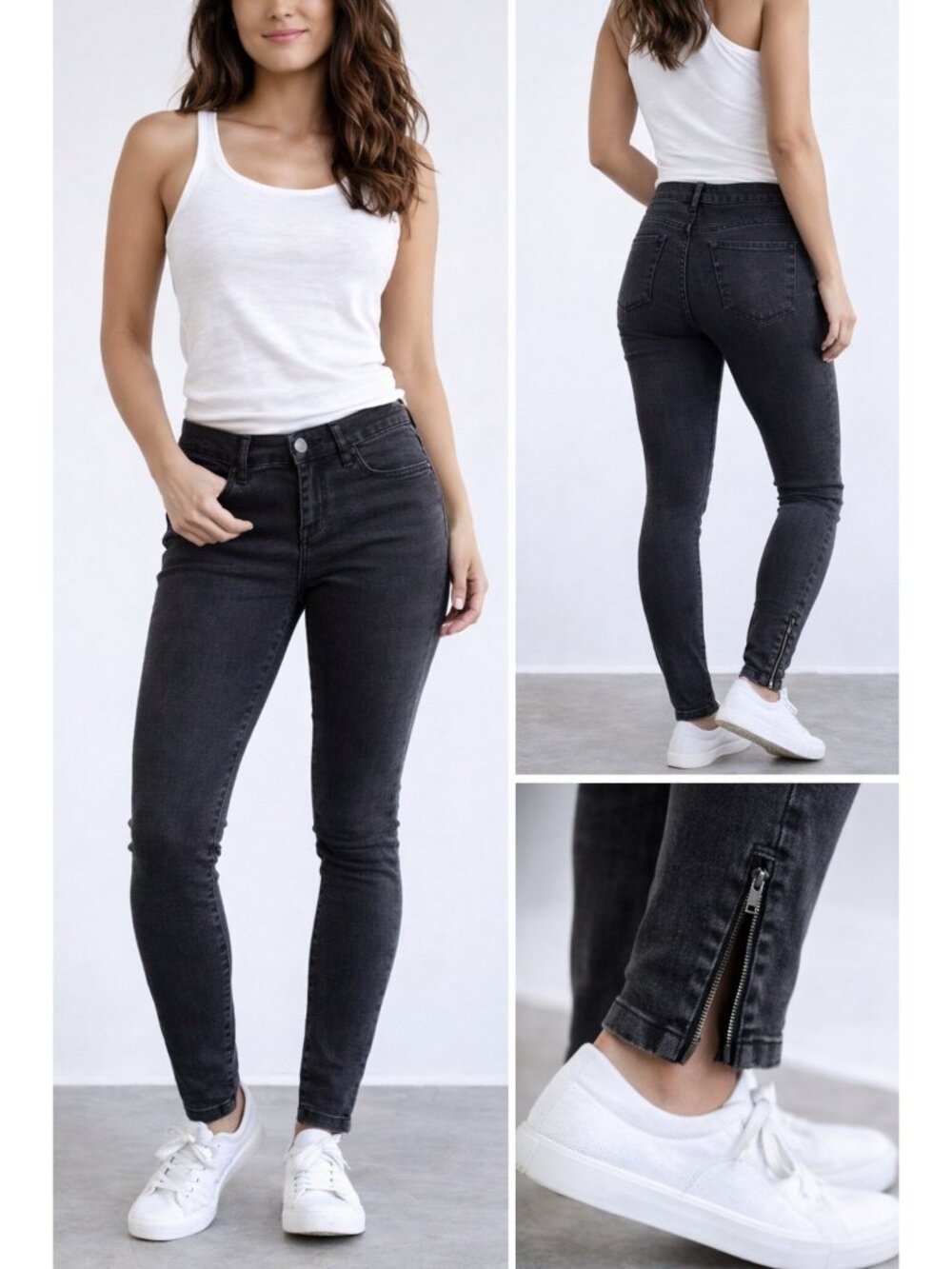 The Limited Jeans 2 Washed Charcoal Black Stretch Skinny Ankle Zipper Streetwear